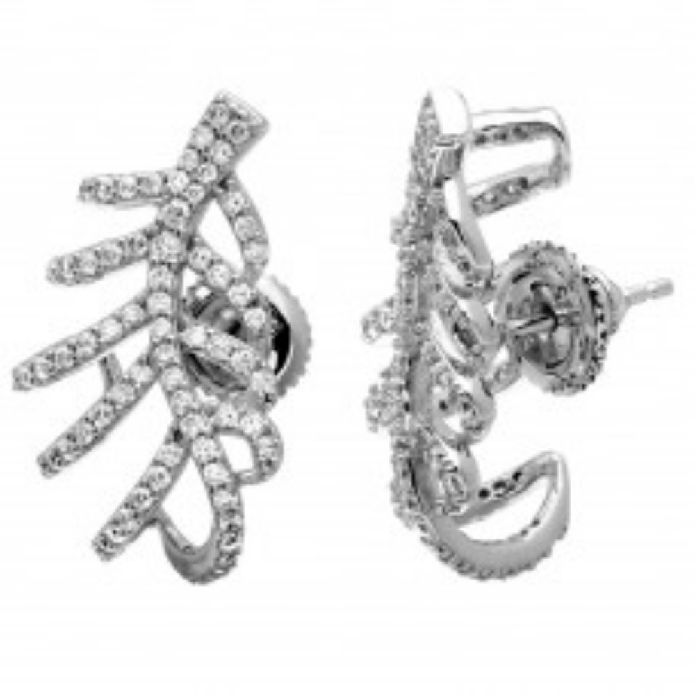 sterling silver 925 rotheum plated cz leaf earring